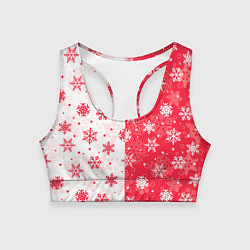 Топик спортивный женский Снежинки красно-белые, цвет: 3D-принт