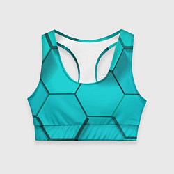 Топик спортивный женский Большие бирюзовые соты, цвет: 3D-принт