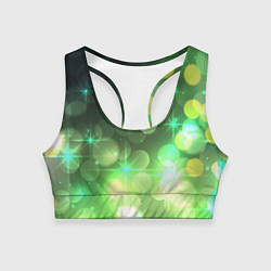 Топик спортивный женский Неоновый зеленый блеск и черный фон, цвет: 3D-принт