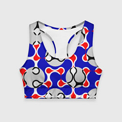 Топик спортивный женский Абстрактные сине-красные паттерны и шары, цвет: 3D-принт