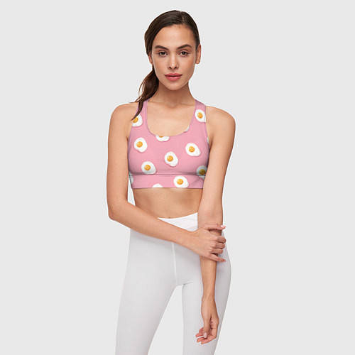 Женский спортивный топ Яичница на розовом фоне / 3D-принт – фото 3