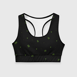 Топик спортивный женский Четырехлистный клевер на черном фоне, цвет: 3D-принт