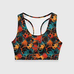 Топик спортивный женский Живописные пятна на черном фоне, цвет: 3D-принт