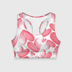 Топик спортивный женский Розовые акварельные сердца - паттерн, цвет: 3D-принт