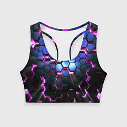 Топик спортивный женский Неоновые стильные соты, цвет: 3D-принт