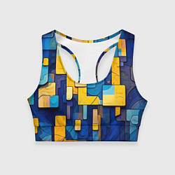 Топик спортивный женский Синие и жёлтые фигуры, цвет: 3D-принт