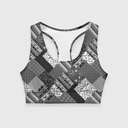 Топик спортивный женский Черно белый лоскутный узор, цвет: 3D-принт