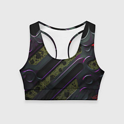 Топик спортивный женский Фиолетовые и зеленые вставки, цвет: 3D-принт