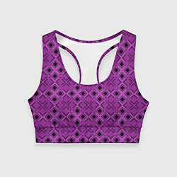 Топик спортивный женский Геометрический узор в пурпурных и лиловых тонах, цвет: 3D-принт