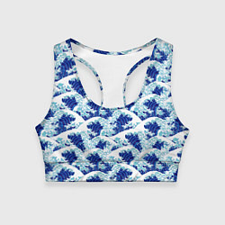Топик спортивный женский Японские синие волны, цвет: 3D-принт