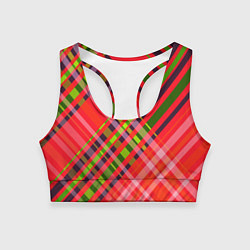 Топик спортивный женский Геометрический узор красно-зеленый ассиметричный, цвет: 3D-принт