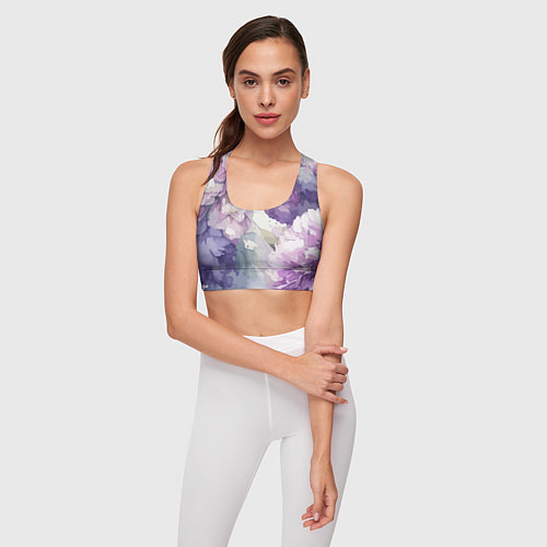 Женский спортивный топ Сирень и Пионы Акварель / 3D-принт – фото 3
