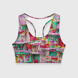 Топик спортивный женский Домики из сладостей, цвет: 3D-принт