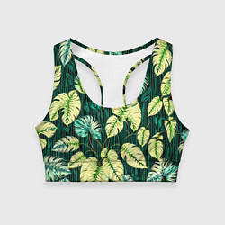 Топик спортивный женский Листья узор тропический, цвет: 3D-принт