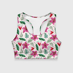 Топик спортивный женский Арбузы, цветы и тропические листья, цвет: 3D-принт