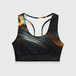 Топик спортивный женский Золотые волны на черном фоне, цвет: 3D-принт