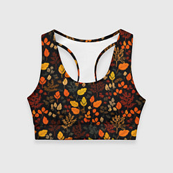 Топик спортивный женский Осенние листья на черном фоне, цвет: 3D-принт