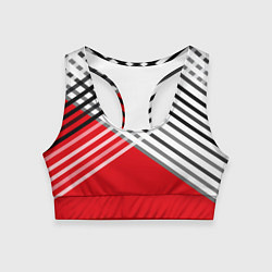 Топик спортивный женский Косые черно-белые полосы на красном, цвет: 3D-принт
