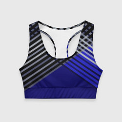 Топик спортивный женский Белые и серые полосы на синем фоне, цвет: 3D-принт