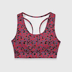 Топик спортивный женский Черные и синие треугольники на красном, цвет: 3D-принт