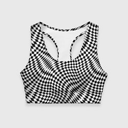Топик спортивный женский Черно-белая шахматная иллюзия, цвет: 3D-принт