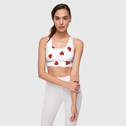 Топик спортивный женский Красные сердечки на белом, цвет: 3D-принт — фото 2