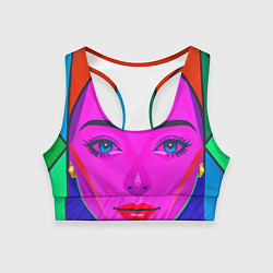 Топик спортивный женский Девушка с голубыми глазами и фиолетовым лицом, цвет: 3D-принт