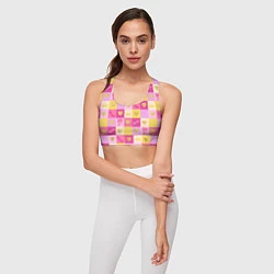 Топик спортивный женский Барби: желтые и розовые квадраты паттерн, цвет: 3D-принт — фото 2