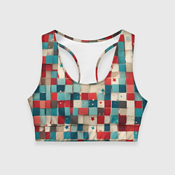 Топик спортивный женский Ретро квадраты ванильные, цвет: 3D-принт