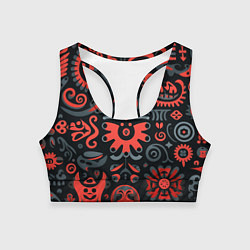 Топик спортивный женский Красно-черный узор в славянском стиле, цвет: 3D-принт
