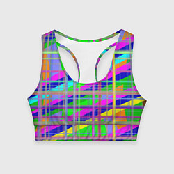 Топик спортивный женский Неоновые перпендикулярные полосы, цвет: 3D-принт