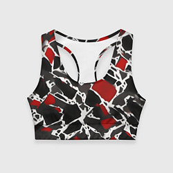 Топик спортивный женский Кляксы чёрные и красные, цвет: 3D-принт