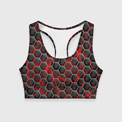 Топик спортивный женский Красные узоры шестиугольник, цвет: 3D-принт