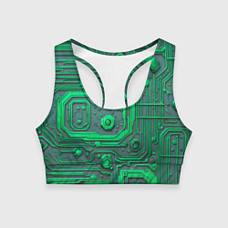 Топик спортивный женский Неоновая плата с микросхемами и гайками, цвет: 3D-принт