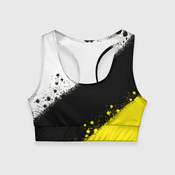 Топик спортивный женский Брызги желто-черных красок, цвет: 3D-принт
