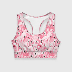 Топик спортивный женский Стая розовых фламинго, цвет: 3D-принт