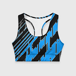 Женский спортивный топ Синие линии на чёрном фоне