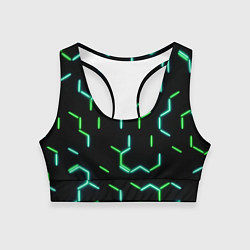 Топик спортивный женский Зеленые неоновые неполные гексагоны, цвет: 3D-принт
