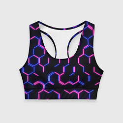 Топик спортивный женский Сине-розовые неоновые неполные гексагоны, цвет: 3D-принт
