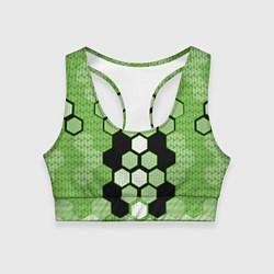 Топик спортивный женский Зелёная кибер броня hexagons, цвет: 3D-принт