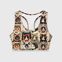 Топик спортивный женский Кот Алёнка - поп арт, цвет: 3D-принт
