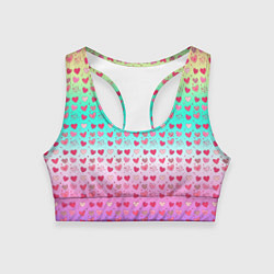 Топик спортивный женский Паттерн сердечки на разноцветном фоне, цвет: 3D-принт