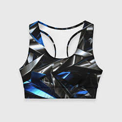 Топик спортивный женский Синие и серебряные вставки абстракции, цвет: 3D-принт