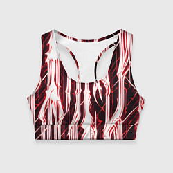 Топик спортивный женский Красные неоновые полосы на чёрном фоне, цвет: 3D-принт