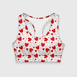 Топик спортивный женский Красные сердечки на белом фоне, цвет: 3D-принт