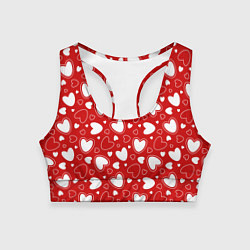 Топик спортивный женский Белые сердечки на красном фоне, цвет: 3D-принт