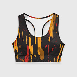 Топик спортивный женский Красные желтые оранжевые пятна краски абстракция, цвет: 3D-принт