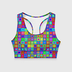 Топик спортивный женский Узор из разноцветных квадратов, цвет: 3D-принт
