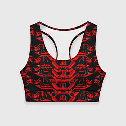 Топик спортивный женский Красная техно-броня на чёрном фоне, цвет: 3D-принт