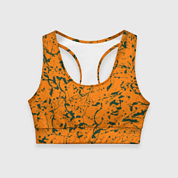 Женский спортивный топ Оранжевый с брызгами зеленой краски